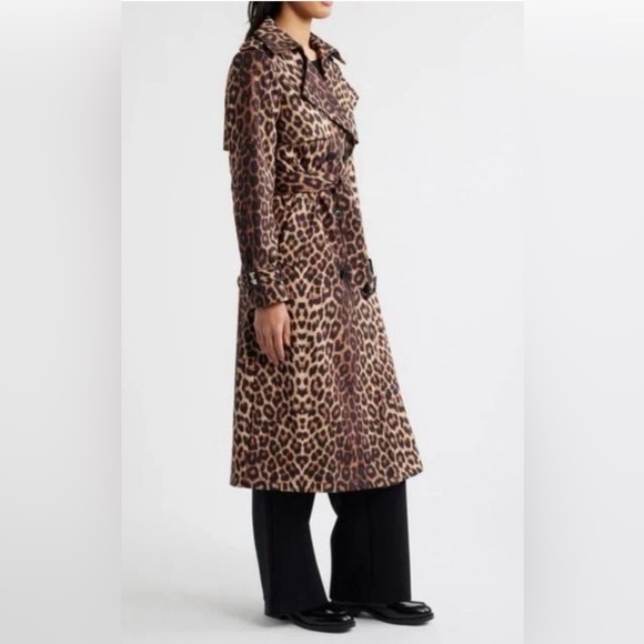 BCBGMaxazria Trench Coat Leopard Print Brown Black Medium - Picture 2 of 13